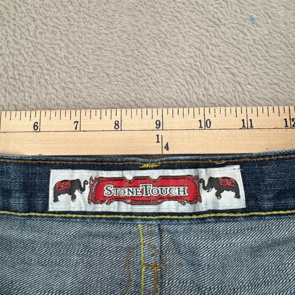 Vintage Y2K Stone Touch Jeans Mens 36x32 Preowned Blue Denim Raw Hem‎ Streetwear